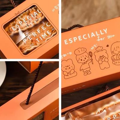 Orange Art Paper Foldable Gift Boxes With Ribbon Paper Inserter  For Food Packaging