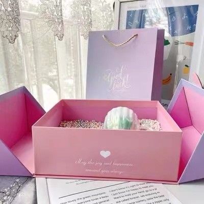 Purple Magnetic Closure Box Double Open Door For Cosmetic Gift Packaging