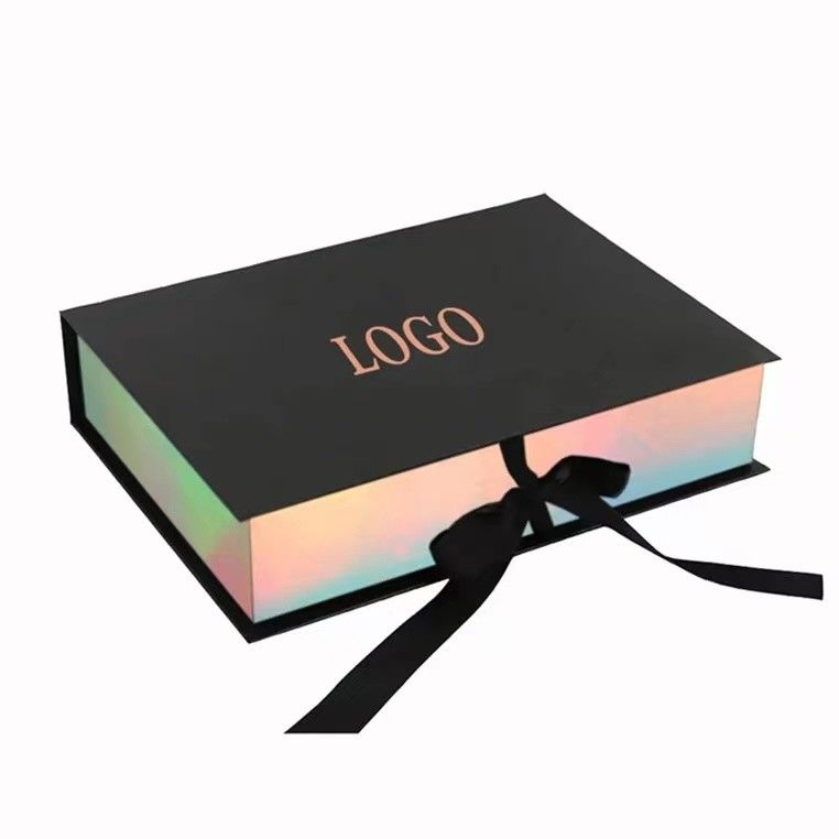 Fashionable Laser Inside Rigid  Magnetic Closure Gift Box With Ribbon